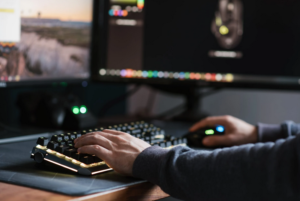 a gamer using keyboard